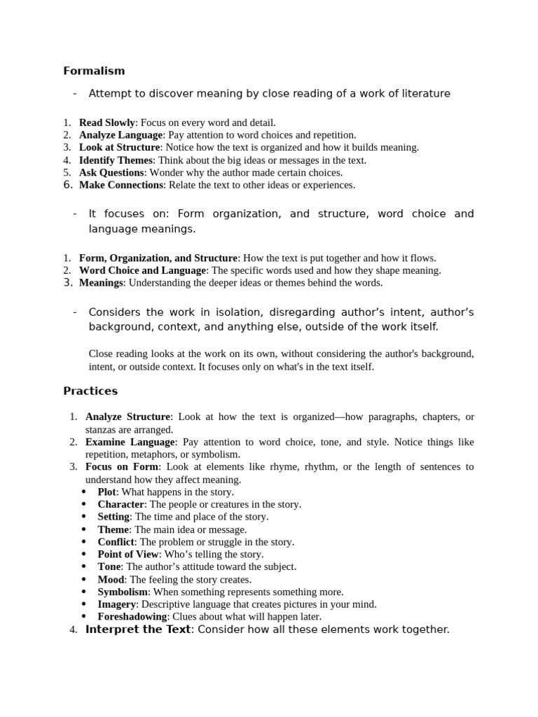 Close Reading Techniques in Formalism | PDF