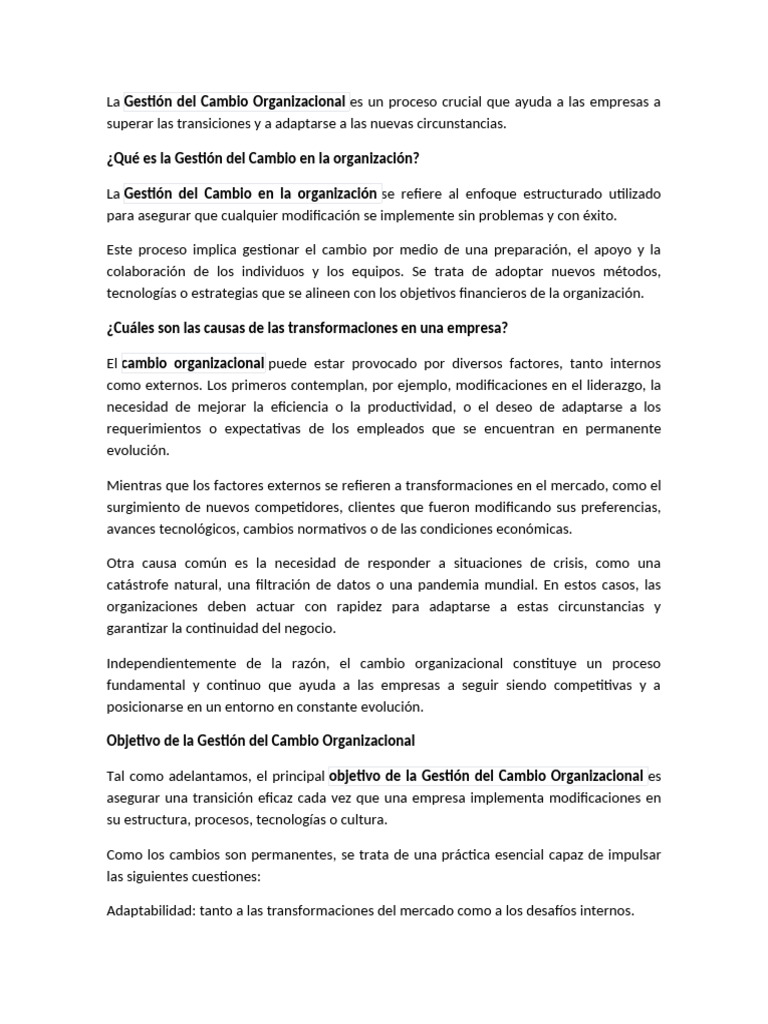 Gestión del Cambio Organizacional Efectiva | PDF | Gestión del cambio ...