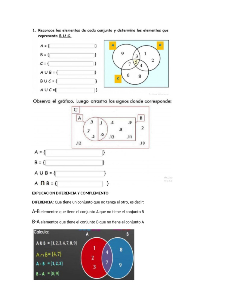 Diferencia y Complemento de Conjuntos | PDF