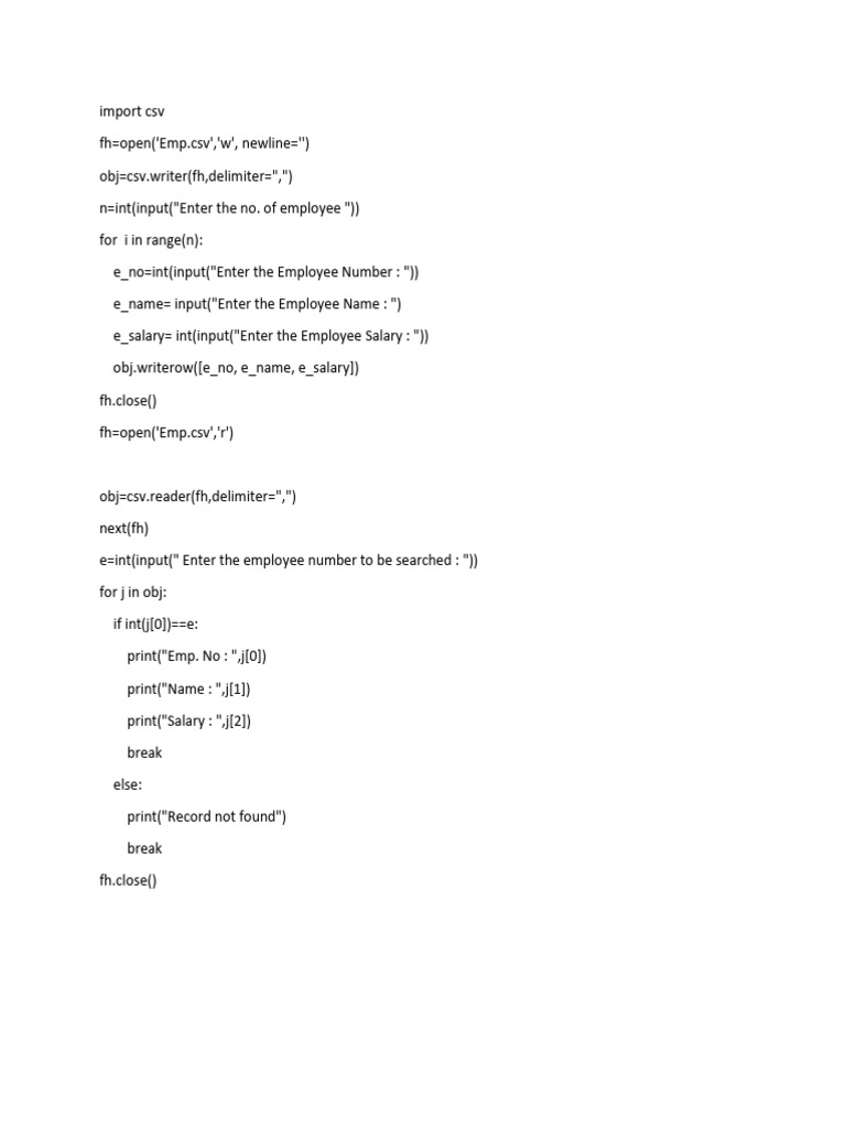 Employee Data Management in CSV | PDF