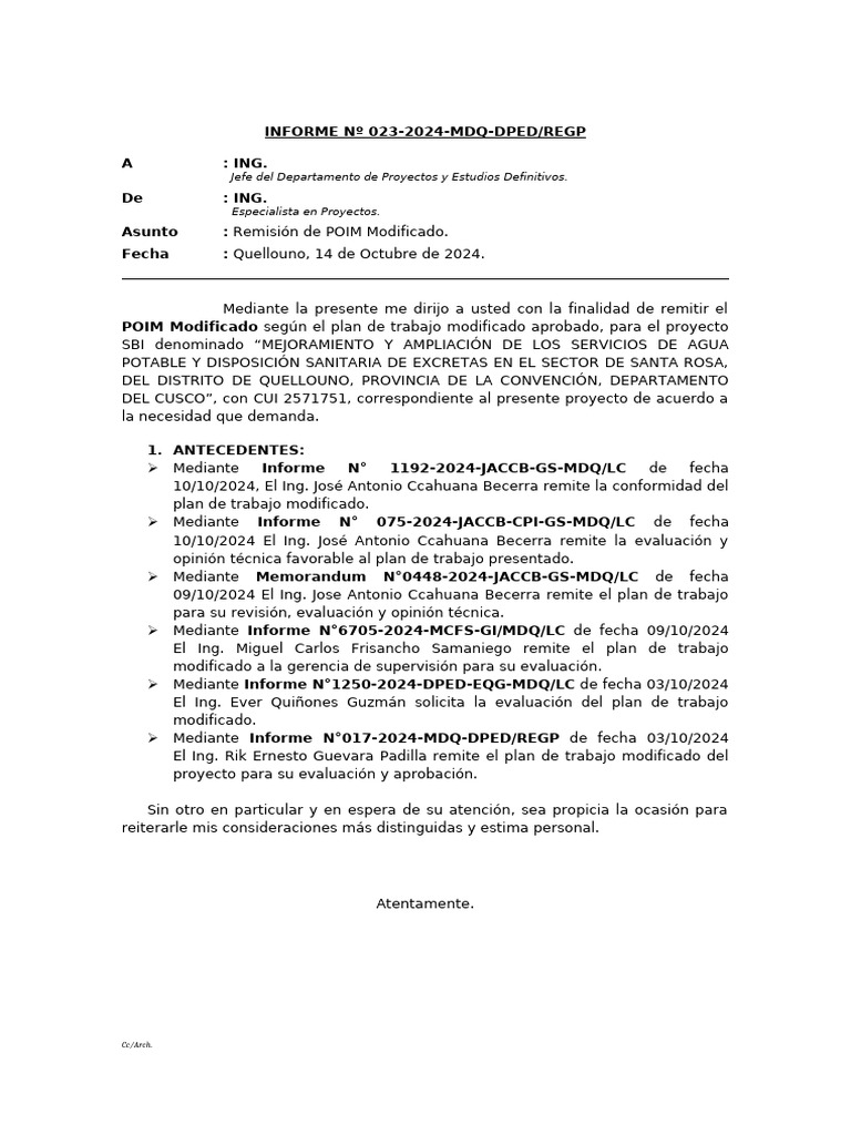 Informe 023 POIM Mod. 14-10-2024 | PDF