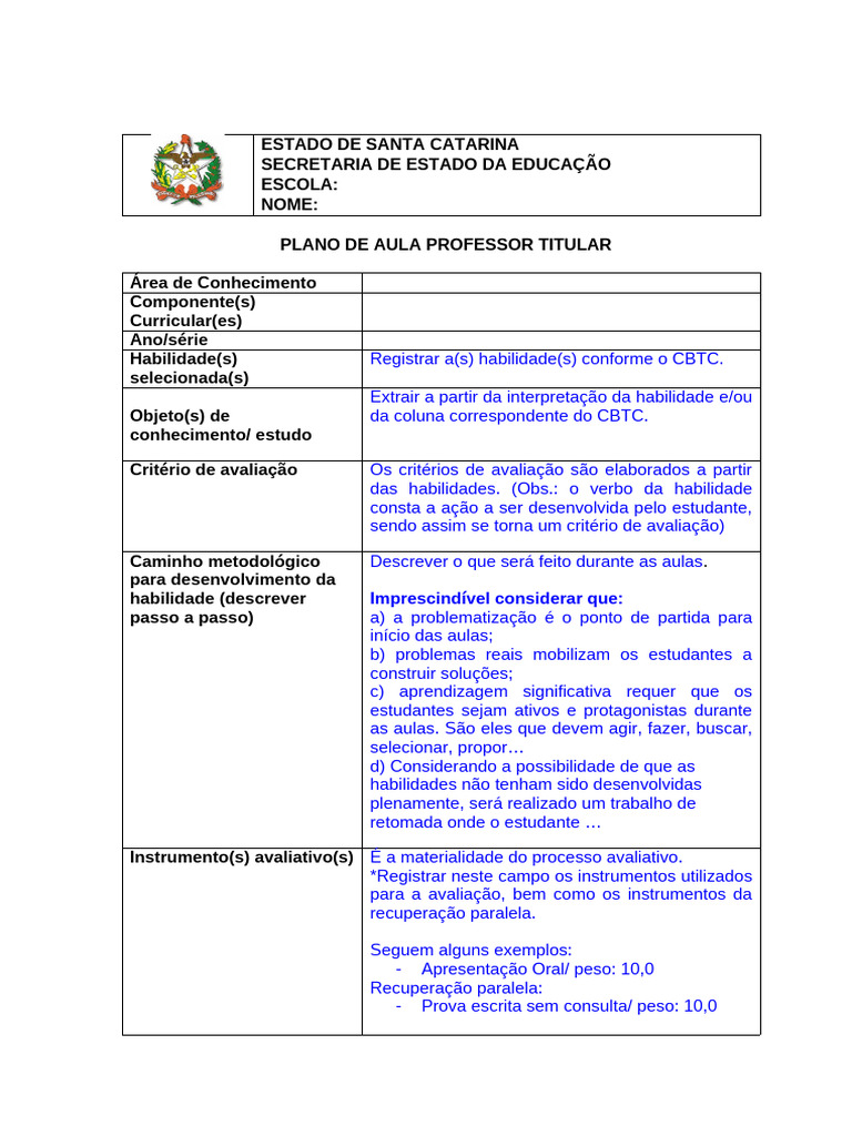 Plano de Aula para Educação em SC | PDF | Estado | Aprendizado