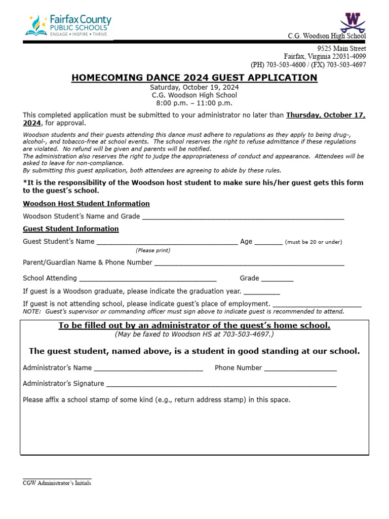 Woodson High Homecoming Dance 2024 Application | PDF