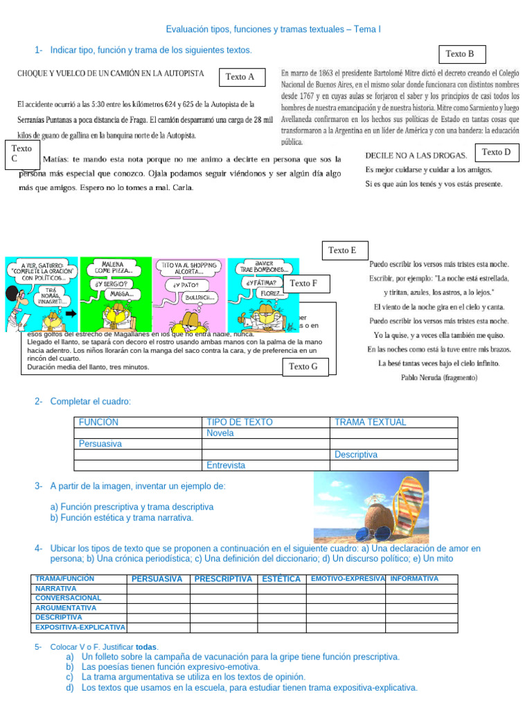 Evaluación de Tramas y Funciones Textuales | PDF