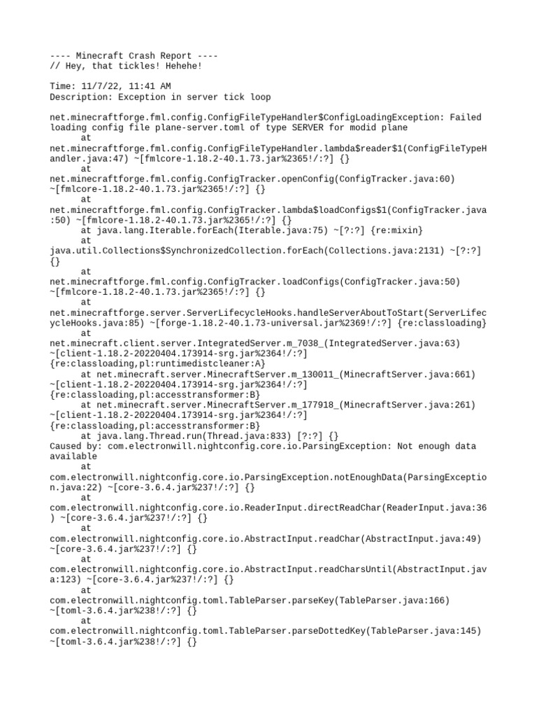 Minecraft Server Crash Report 1.18.2 | PDF | Central Processing Unit ...