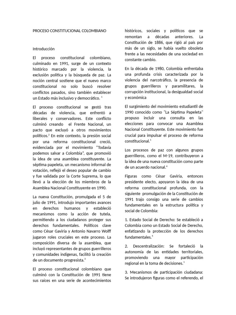 Proceso Constitucional en Colombia 1991 | PDF | Democracia | Ideologías ...