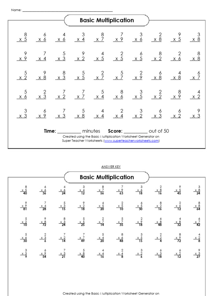 Basic Multiplication Worksheet | PDF