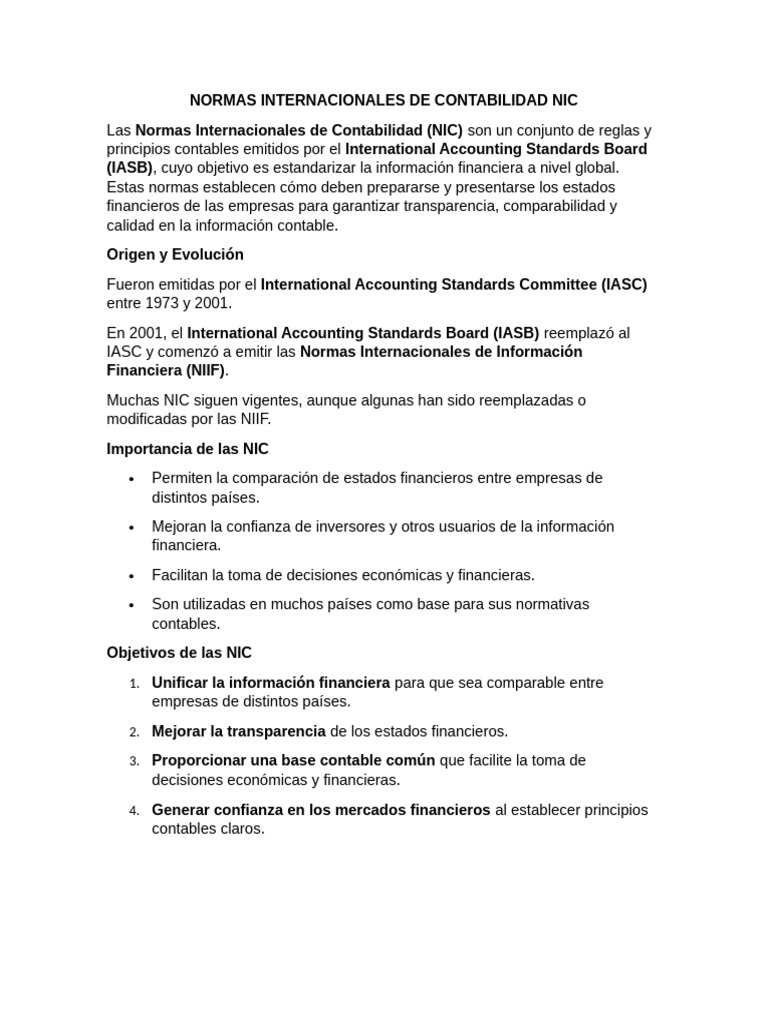 Normas Internacionales de Contabilidad Nic | PDF | normas ...