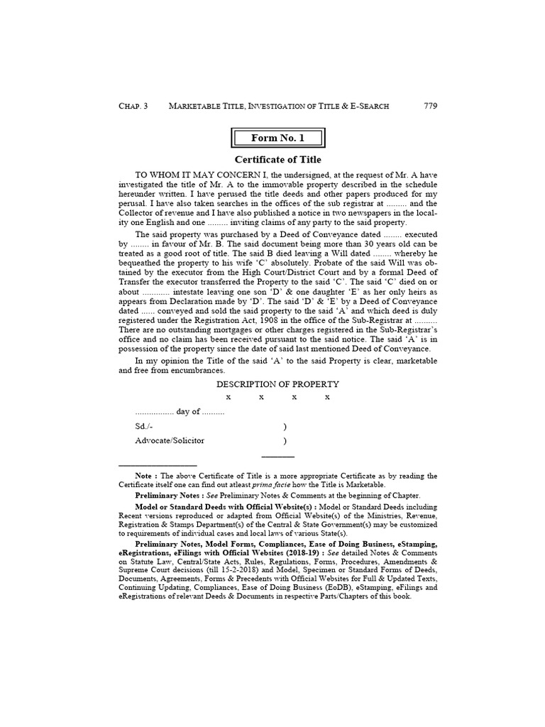 Precedent of Certificate of Title | PDF | Deed | Title (Property)