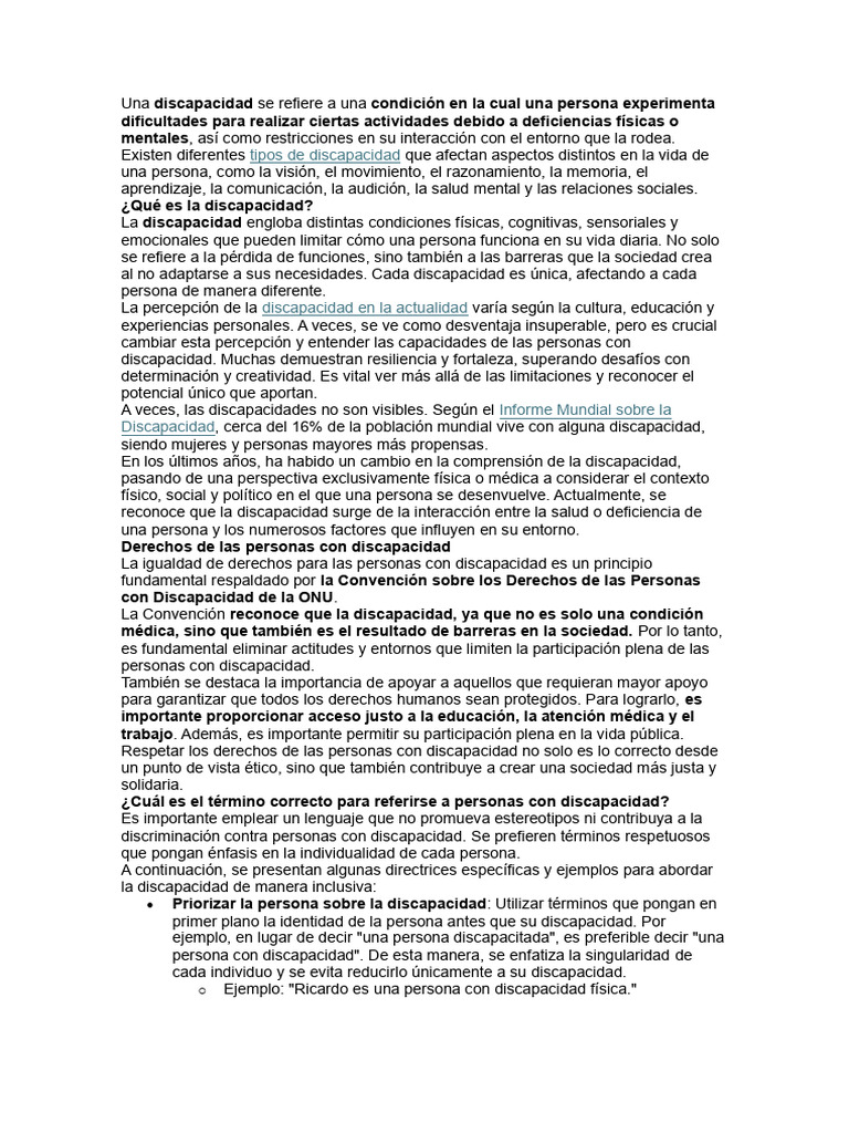 Tipos y derechos de las discapacidades | PDF | Discapacidad intelectual ...