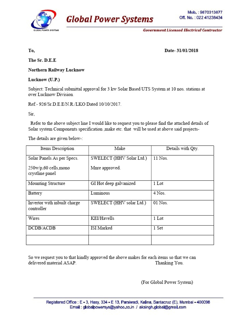 Approval Request for Solar UTS System | PDF
