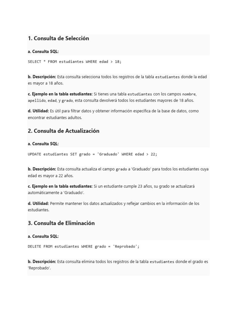 Consultas SQL para Gestión de Estudiantes | PDF | SQL | Gestión de datos