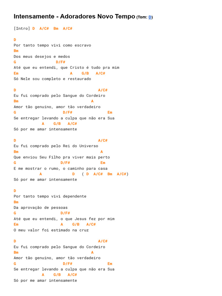Intensamente - Adoradores Novo Tempo | PDF | Amor