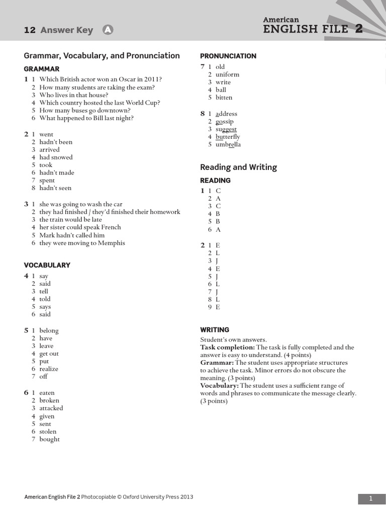 American English File 2 Answer Key | PDF | English Language | Communication
