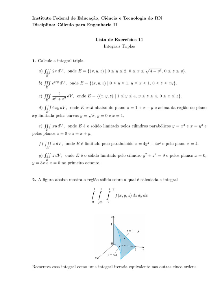 Exercícios de Integrais Triplas em Cálculo | PDF | Integrante | Matemática