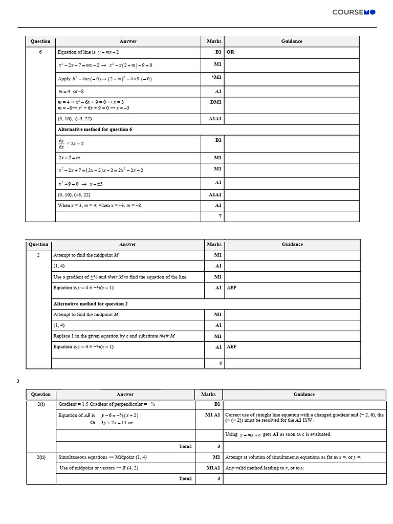 Coordinate Geometry Mark Scheme | PDF | Mathematical Physics ...