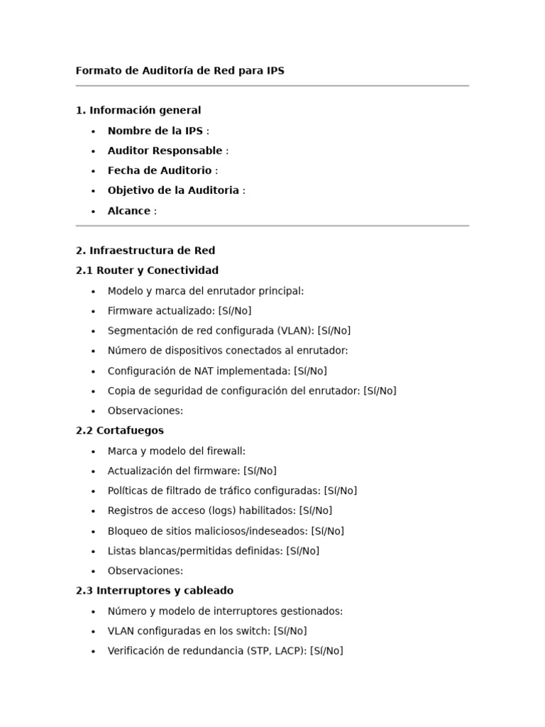 Formato de Auditoría de Red para IPS | PDF | Cortafuegos (informática ...