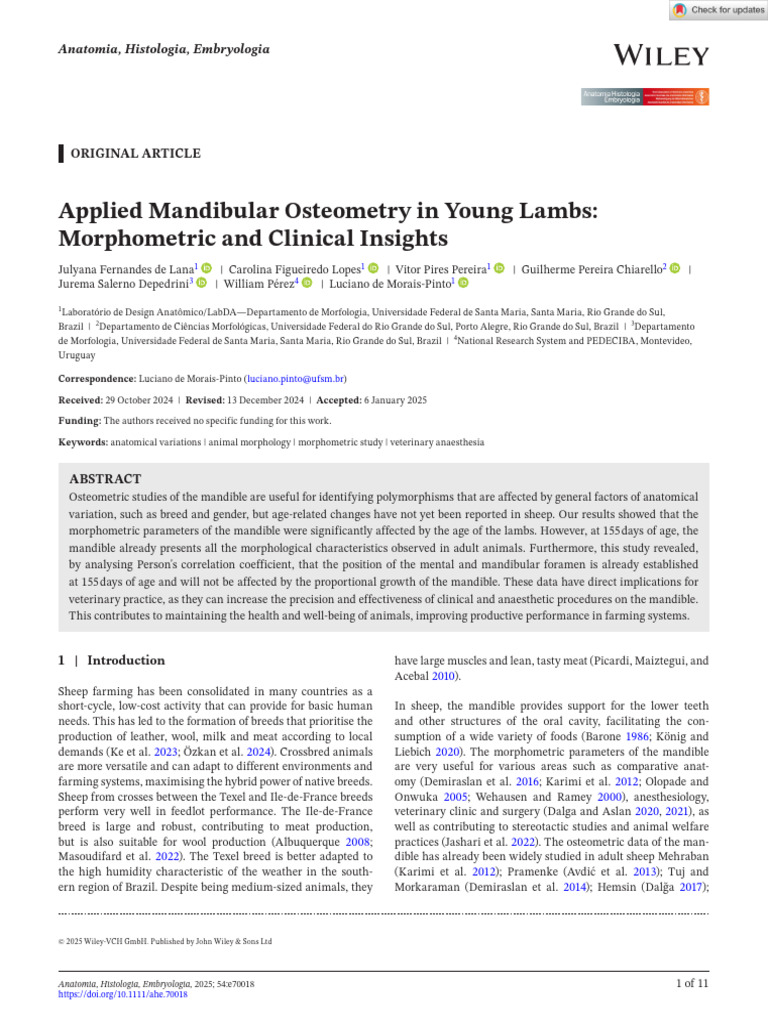 2025 Applied Mandibular Osteometry in Young Lambs Morphometric and ...