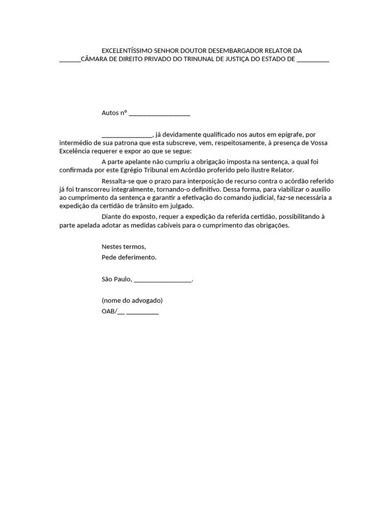 Pedido de Certidão de Trânsito em Julgado | PDF