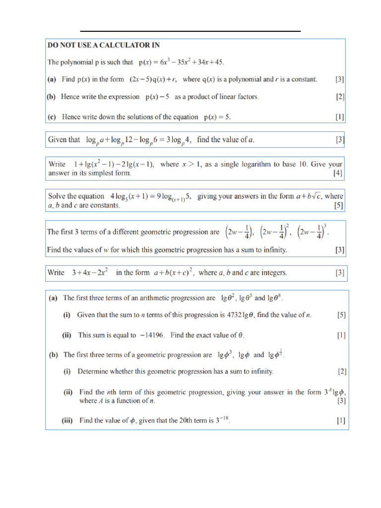 Additional Mathematics Review Worksheet | PDF