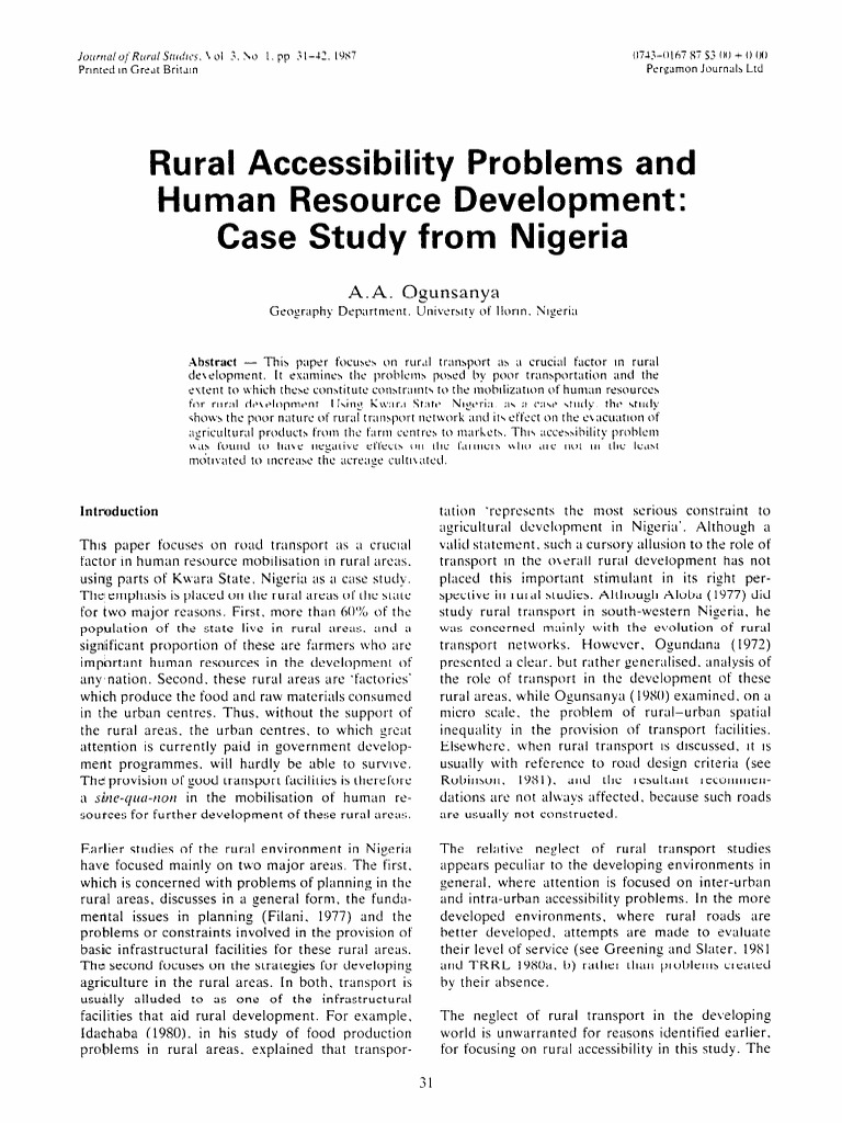 Rural Accessibility Problems and Human Resource Development: Case Study ...