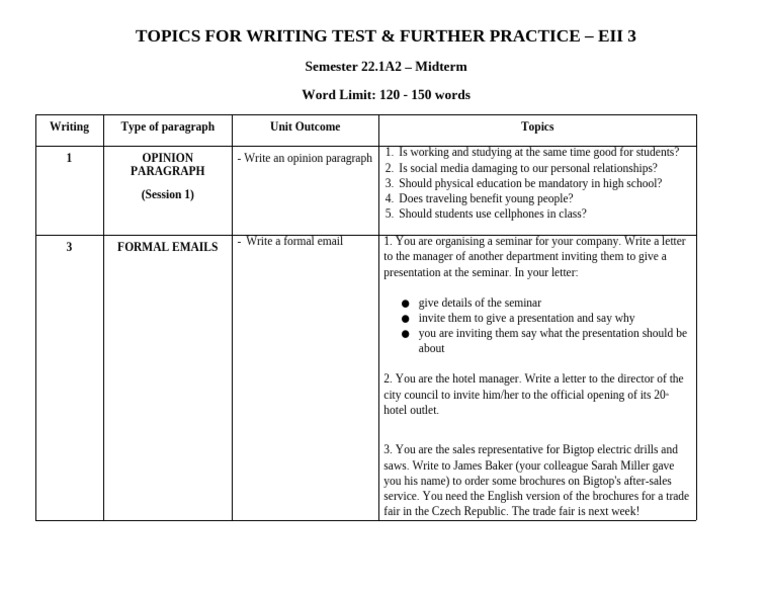 Writing Test Topics for EII 3 Midterm | PDF