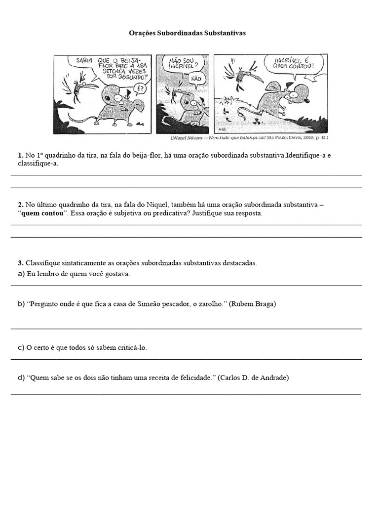 Oração Subordinada Substantiva: Análise e Questões | PDF | Sintaxe