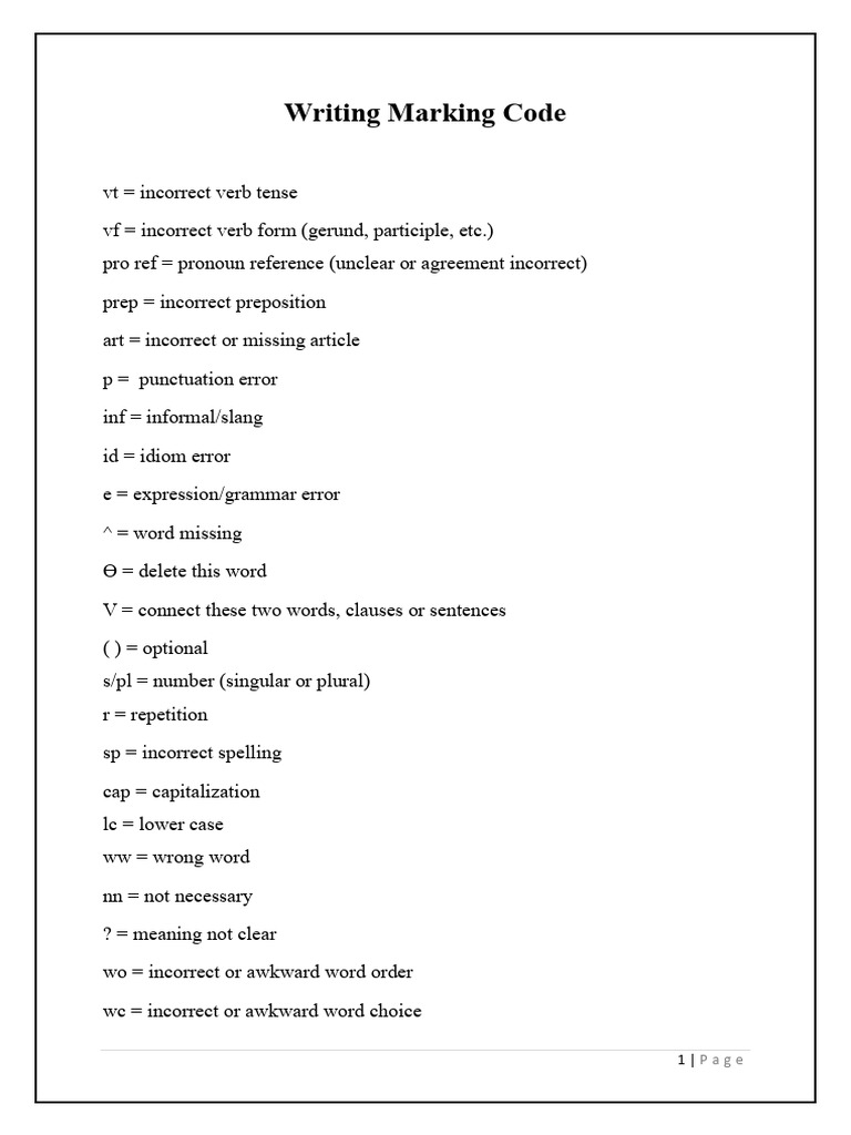 Marking Codes For Writings (Exam Levels) | PDF