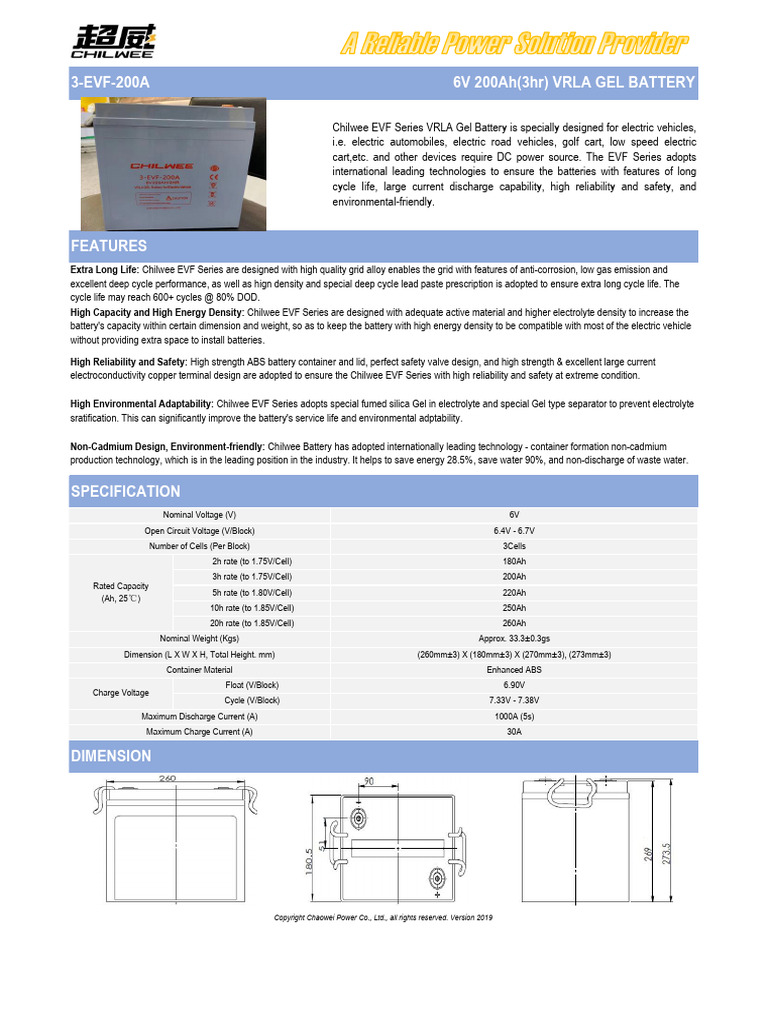 3 EVF 200A 6V 200ah Lead Acid Battery | PDF | Energy Storage | Electricity