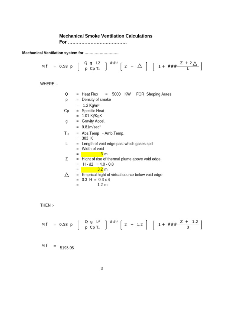 Mechanical Smoke Ventilation Calculations | PDF | Flow Measurement ...