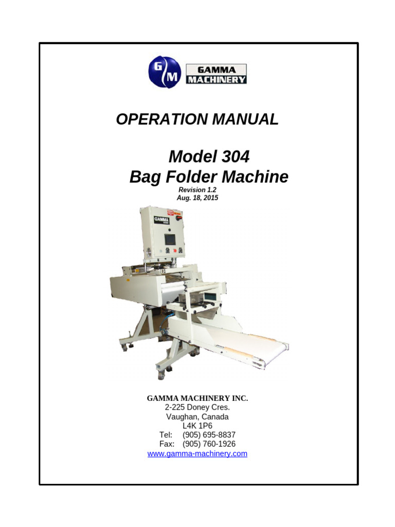 Model 304 Bag Folder Machine Manual | PDF | Switch | Bearing (Mechanical)
