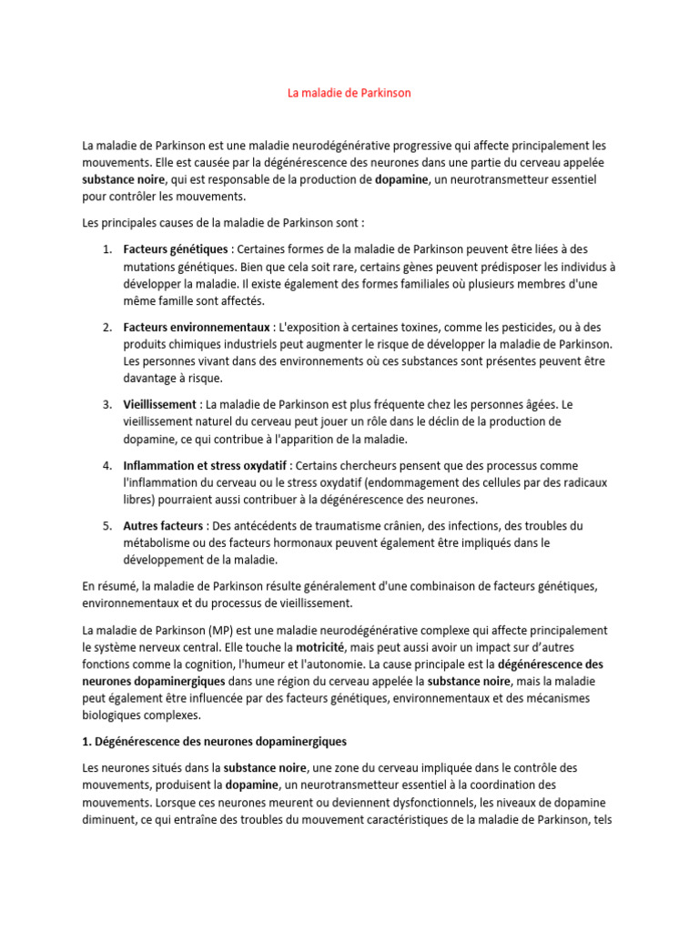 Causes et mécanismes de Parkinson | PDF | Maladie de Parkinson | Dopamine