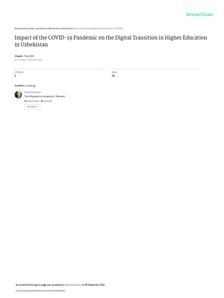 Impact of The Covid 19 Pandemic On The Digital Transition in Higher ...