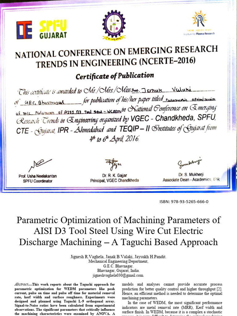 Optimization in WEDM Using Taguchi Method | PDF | Regression Analysis