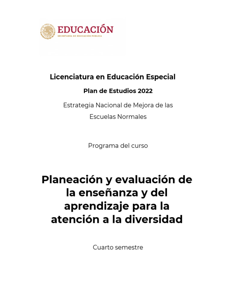Planeación y Evaluación en Educación Inclusiva | PDF | Plan de estudios ...