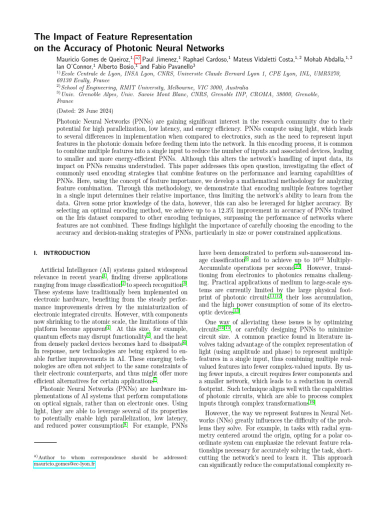 Feature Representation in Photonic Neural Networks | PDF | Artificial ...