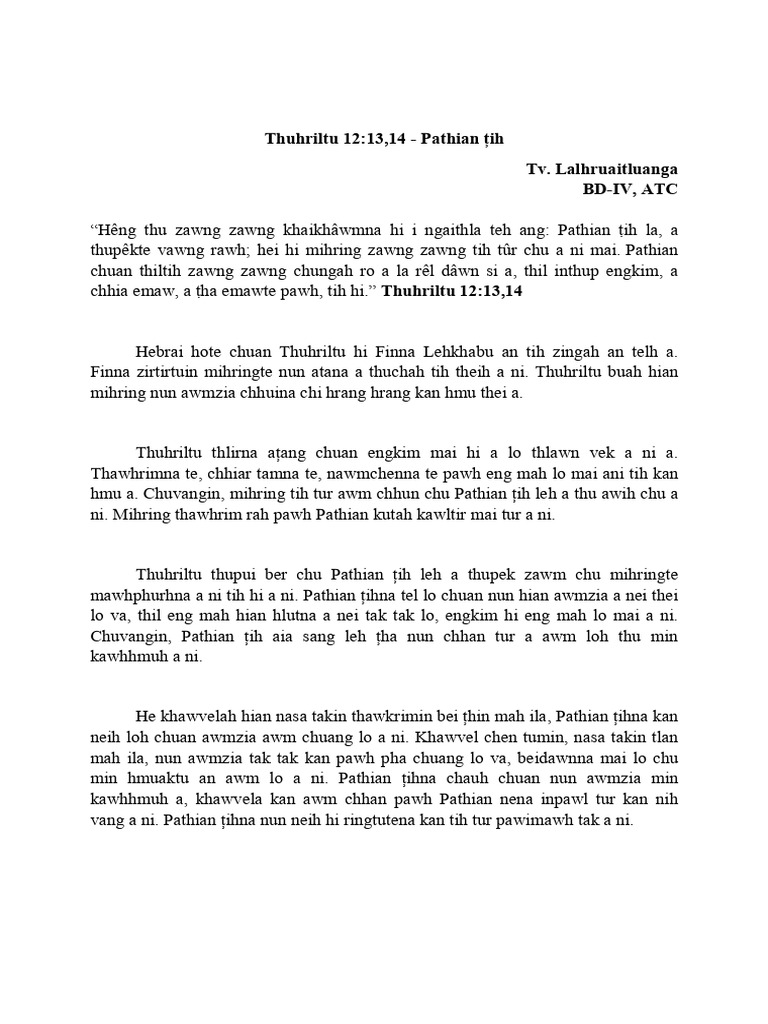 Thuhriltu 12 13,14 - Pathian Țih 15.5.2020 | PDF