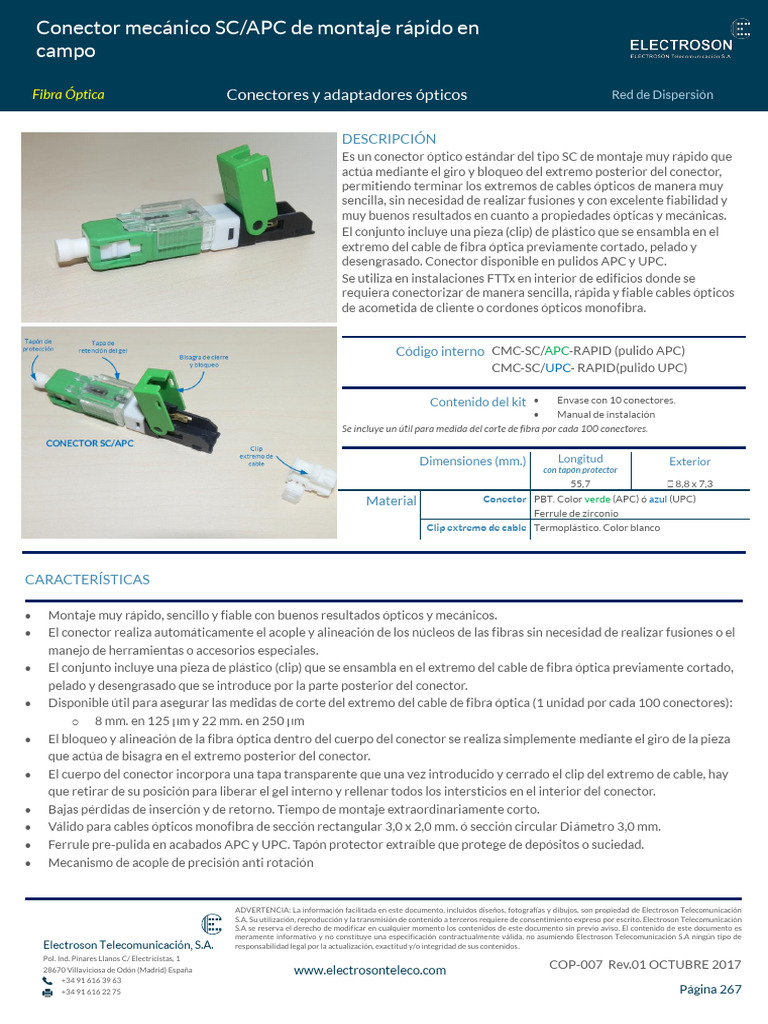 Conector SC/APC de montaje rápido | PDF | Conector eléctrico | Fibra óptica