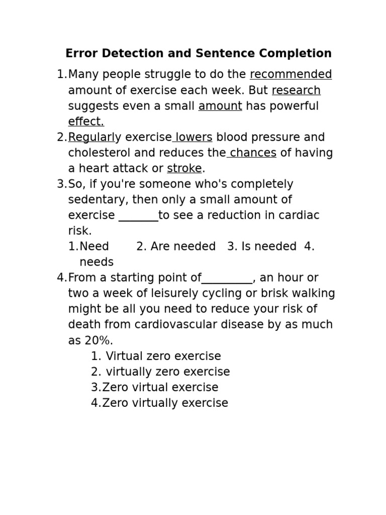 Error Detection and Sentence Completion | PDF | Cardiovascular Diseases ...