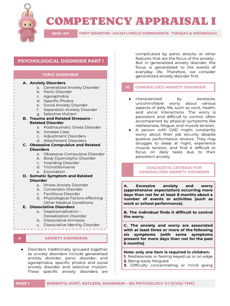 Overview of Anxiety Disorders | PDF | Anxiety | Anxiety Disorder
