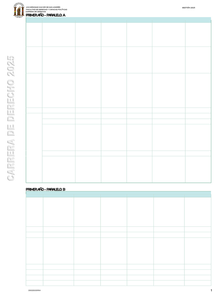 Horarios Carrera de Derecho UMSA 2025 | PDF | Filosofía Aplicada | Justicia