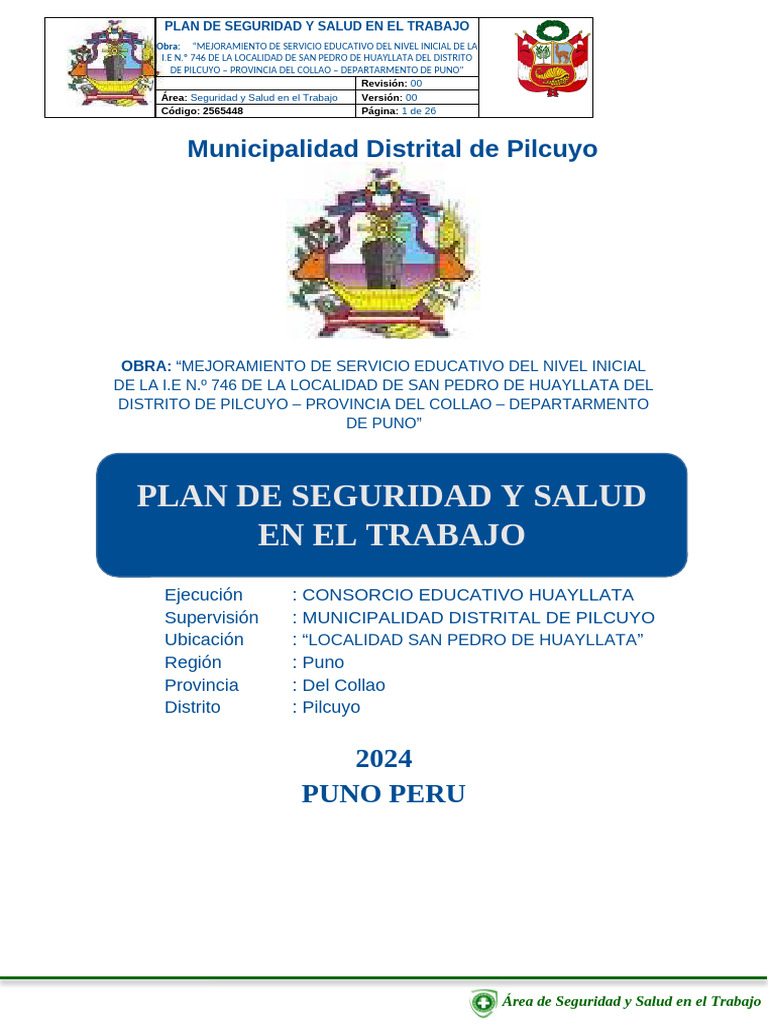 Plan de Seguridad y Salud en el Trabajo | PDF | Seguridad y salud ...