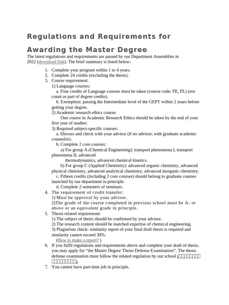 Master Degree Requirements Overview | PDF | Thesis | Academic Degree