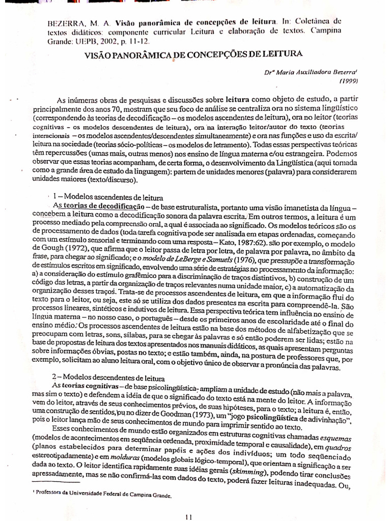 Texto 3 - Visão Panorâmica de Concepção de Leitura | PDF