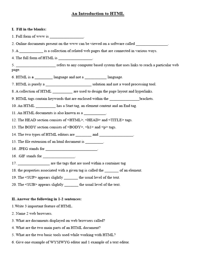 An Introduction To HTML | PDF | Html | World Wide Web