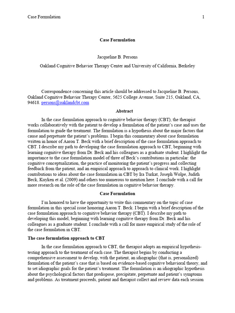 Case Formulation in Cognitive Therapy | PDF | Cognitive Behavioral ...