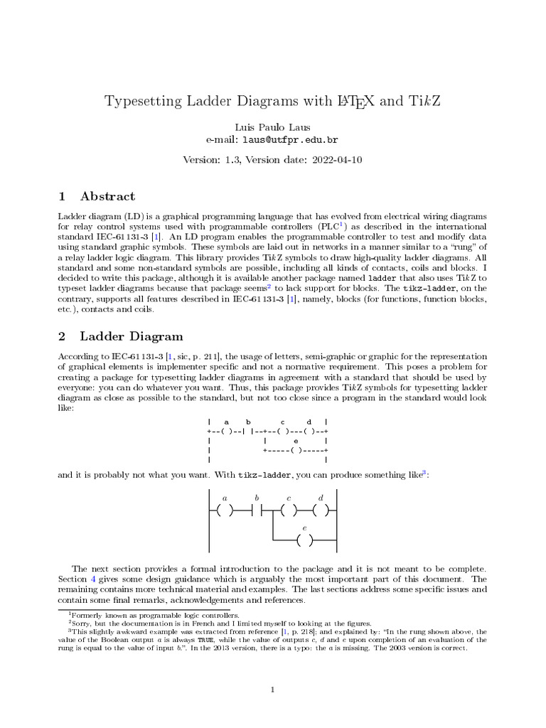 Typesetting Ladder Diagrams with TikZ | PDF | Programmable Logic ...