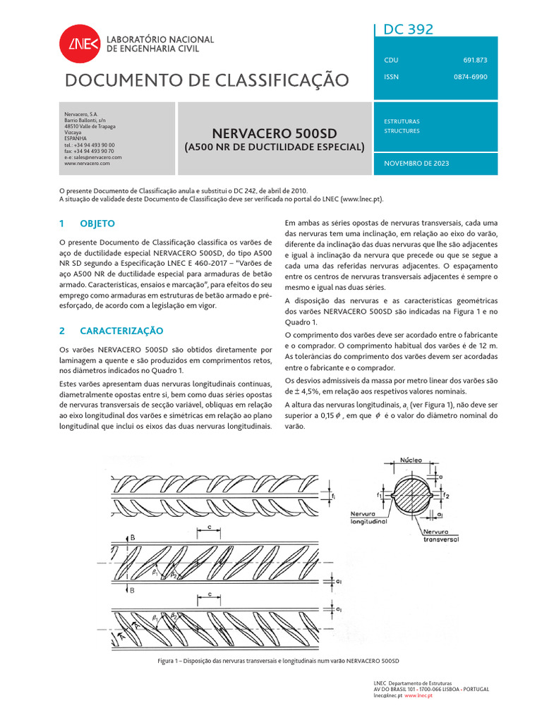 Classificação de Varões NERVACERO 500SD | PDF | Engenharia Civil ...