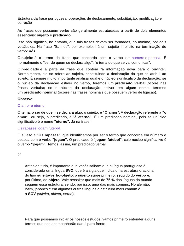 Estrutura Da Frase | PDF | Assunto (gramática) | Predicado (gramática)