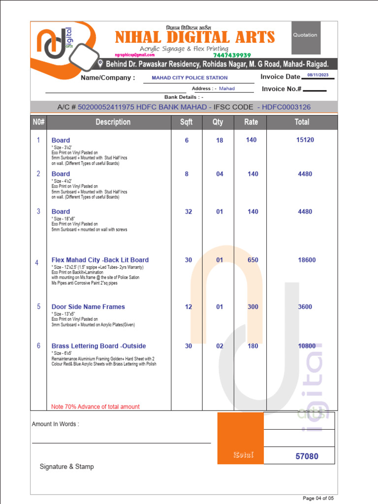 Invoice for Custom Signage Solutions | PDF | Building Engineering ...